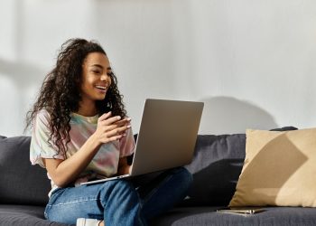 Creative Workspace: Woman Engaged in Digital Work