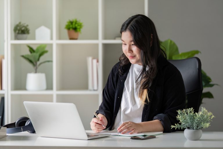 Focused Overweight Office Assistant in Video Conference for Strategic Contribution