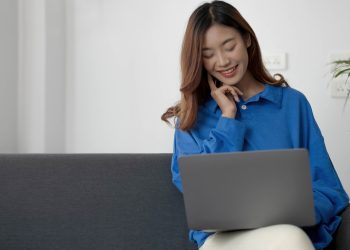 Recruitment Concept. Girl Browsing Work Opportunities Online, Using Job Search App or Website on