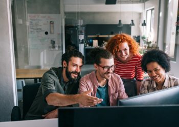 Software engineers working on project and programming in company. Startup business teamwork concept