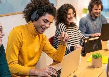 Young people in co-working creative space