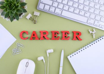 Career growth concept with office desk